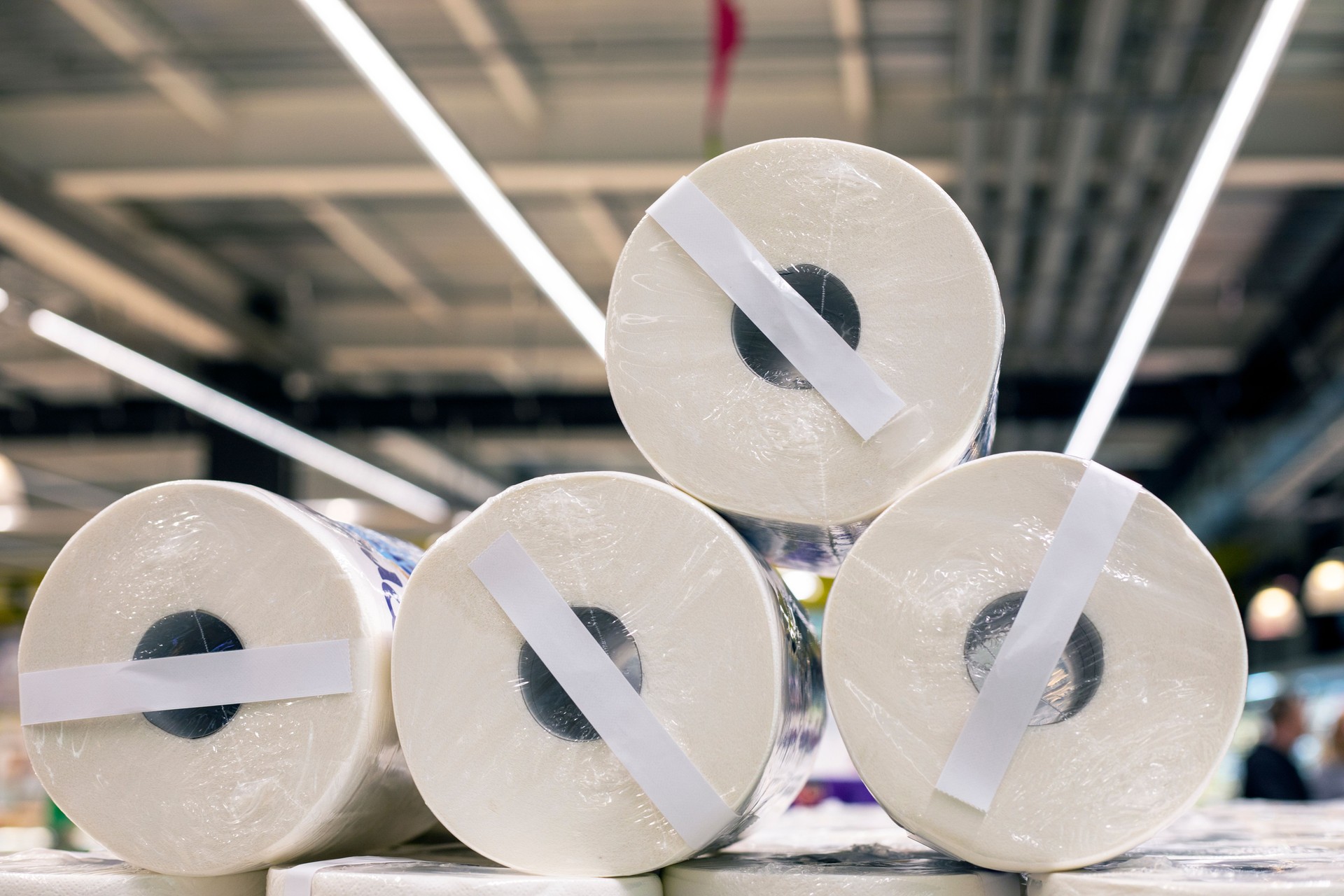 toilet paper and paper rolls in the supermarket. Economy and thrift. Environmental protection. recyclables